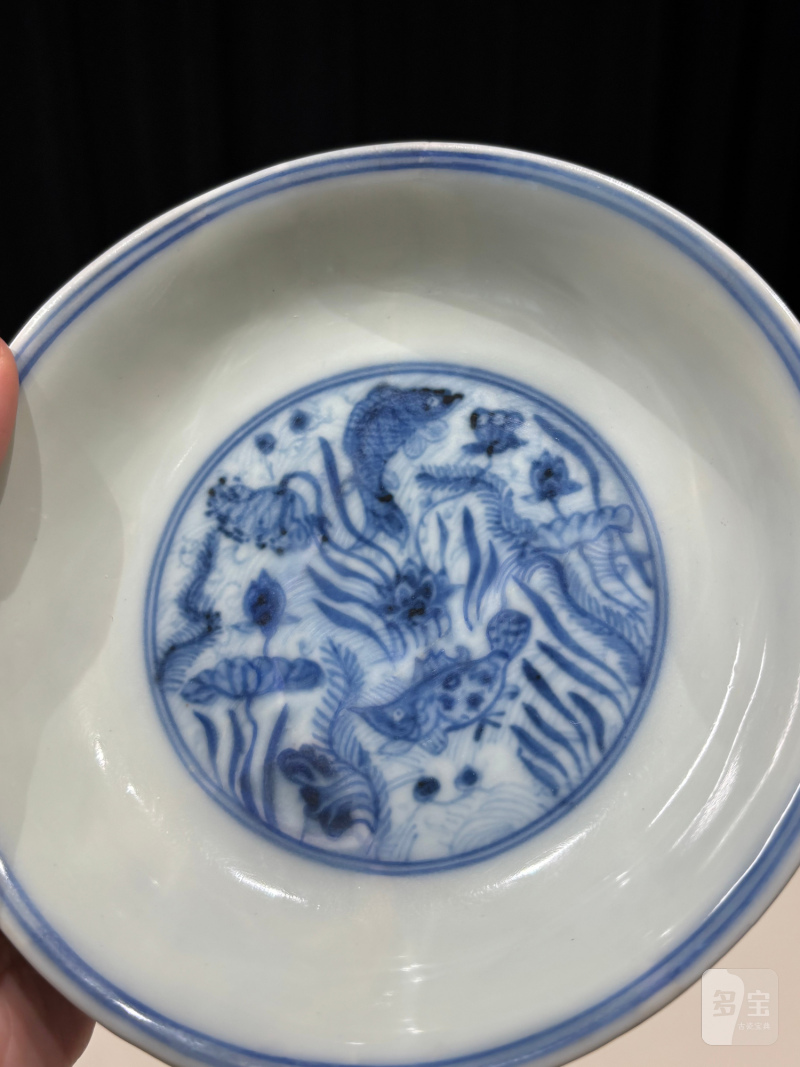 明成化 青花海水鱼藻纹盘 - 图4